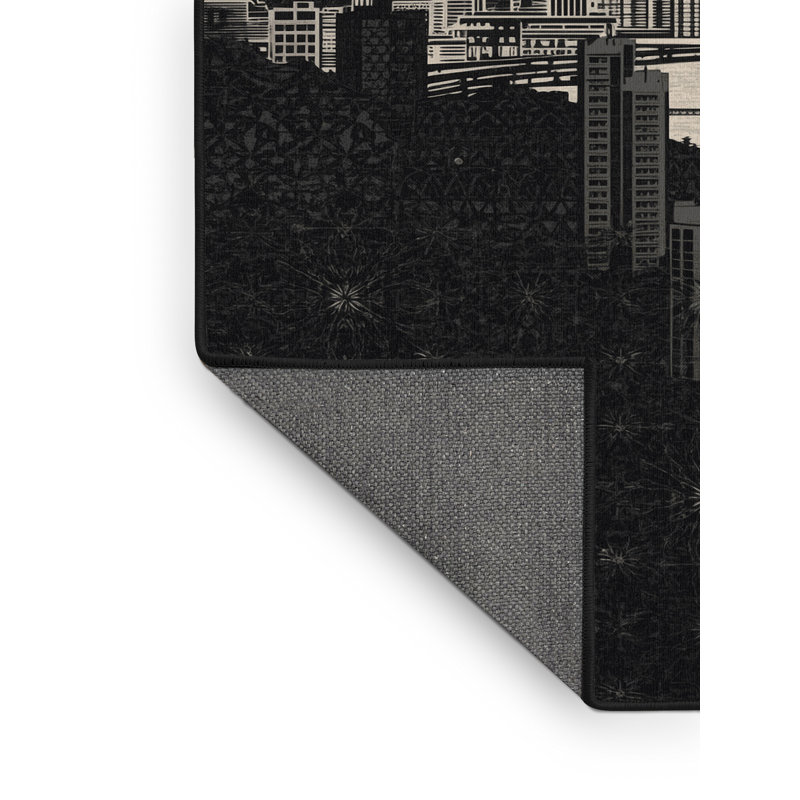 Tapis marocain doux et moelleux d'inspiration mondiale Olivet - reliure noire, 7 x 10