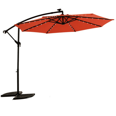 Parasol de patio solaire décalé de 10 pi - Orange 40 encastré, angle réglable, construction avec lumières, illumine la piscine