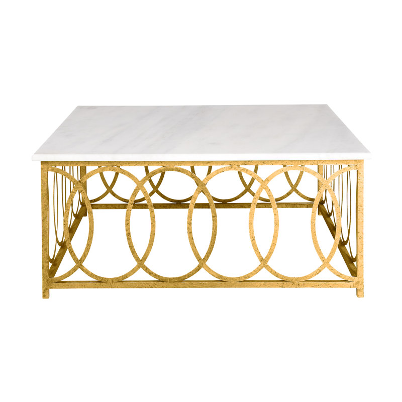 Table basse New Orleans, H 18,5 po x L 40 po x l 40 po, Marbre de Carrare / or royal