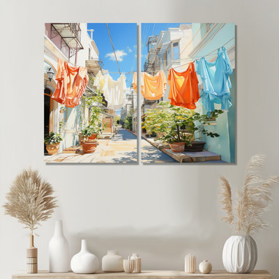 «Laundry Day In Italy» - Art mural grand format sur toile 2 panneaux