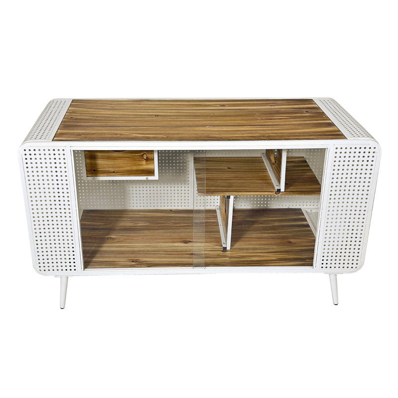 55" White and Wood Cat House with Tempered Glass and Iron Frame