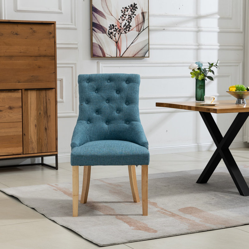 Ravenna 47cm H Linen Upholstered Full Back Dining Chair, Teal