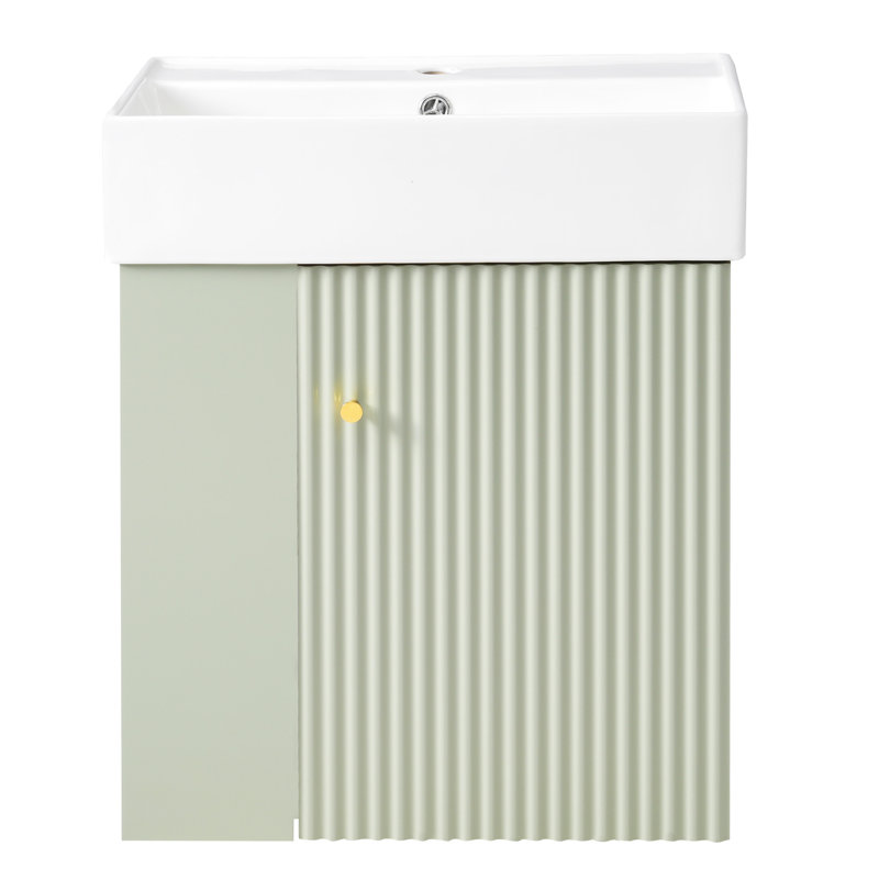 Modern Bathroom Vanity With Ceramic Basin And Wave-Patterned Door, Green