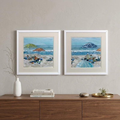 Ensemble de deux "Blue Day at the Beach Square", art encadré