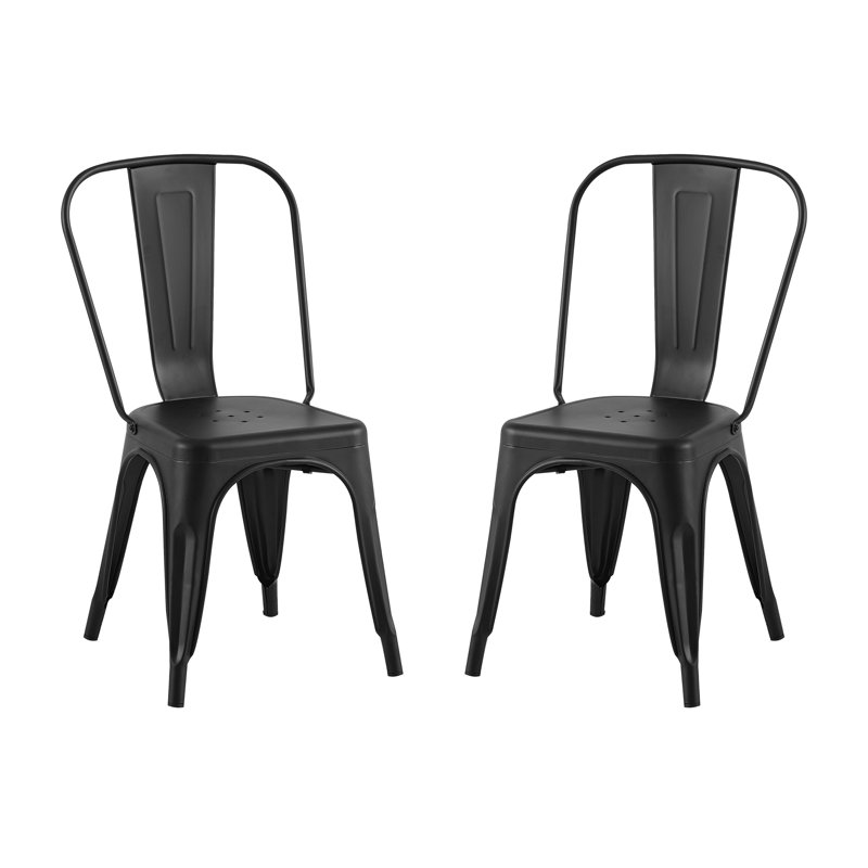 Ensemble de 2 chaises de salle à manger en métal noir mat, assise de 45,7 cm (18 pouces), empilables, faciles à nettoyer, idéales pour les espaces industriels (salle à manger et bar), légères, parfaites pour la cuisine.