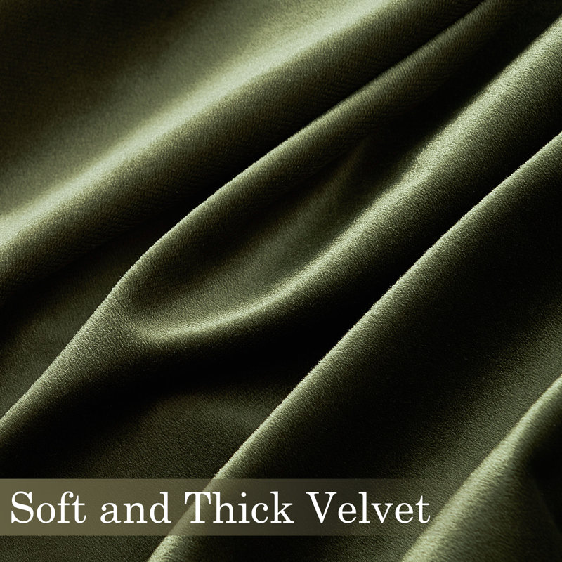 Alicea Velvet 100% Blackout Thermal Curtain Panel , Olive Green, 52" W x 92" L