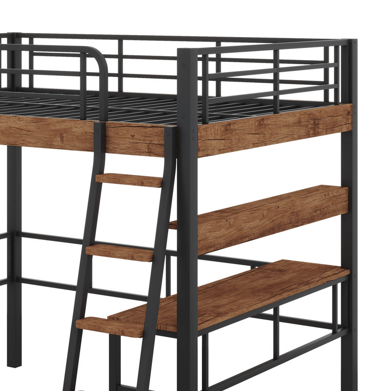 Lit mezzanine simple en métal avec bureau intégré, Double