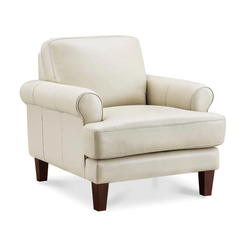 Fauteuil en cuir fleur Belsay, Crème