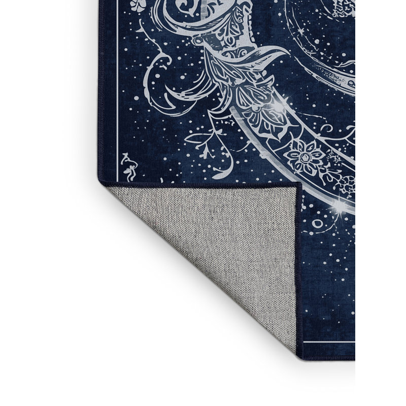 Tapis oriental classique bleu lavable à la machine Orlena, 6 X 9
