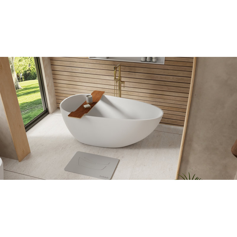 Baignoire autoportante en résine mate avec trop-plein et drain 58,5 po x 28,7 po Badeloft BW-01-S-M, Blanc mat