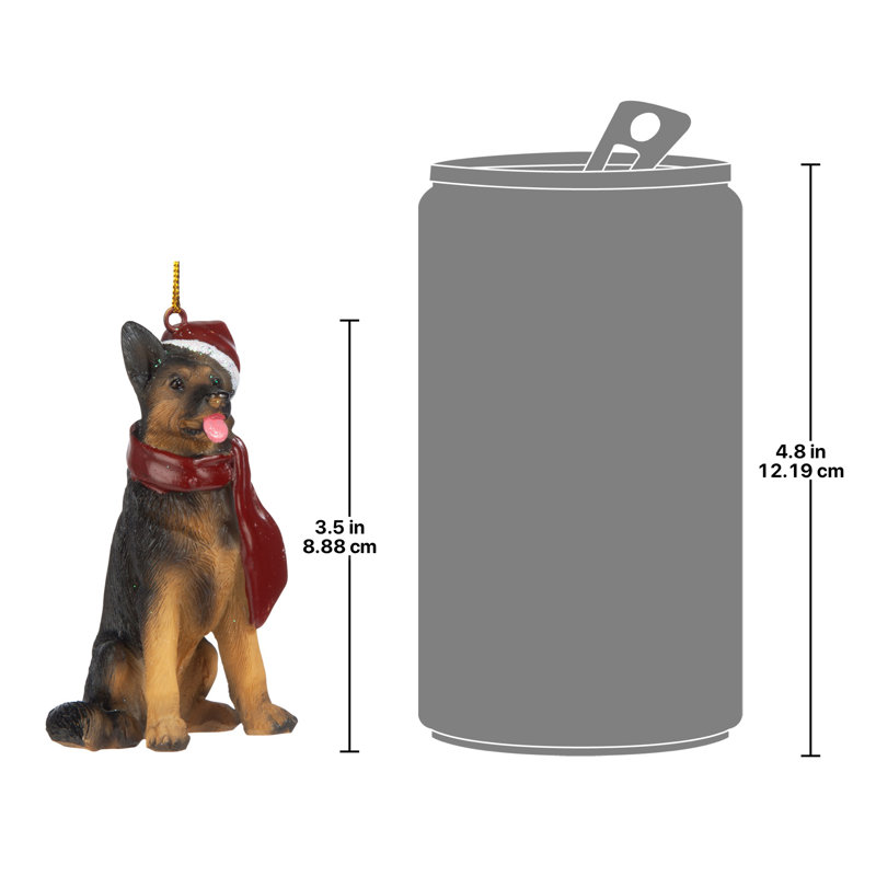 Festive German Shepherd Resin Holiday Ornament with Santa Hat