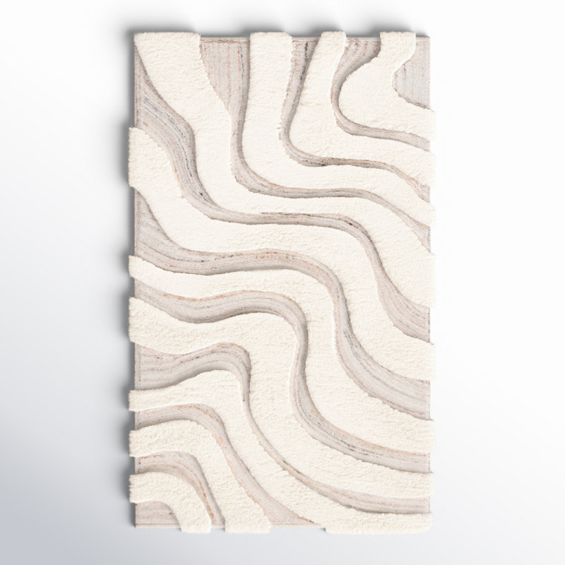 Ankara Abstract Handmade Wool Area Rug in Beige/Ivory, Rectangle 5' x 8'