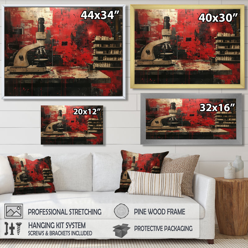 Décoration murale laboratoire de recherche rouge et noir, Toile tendue, 16" H x 32" W