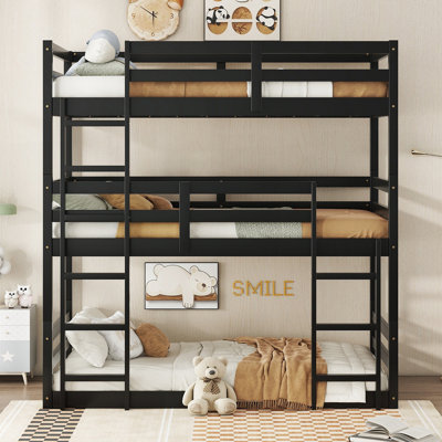 Triple Rubber Wood Bunk Bed