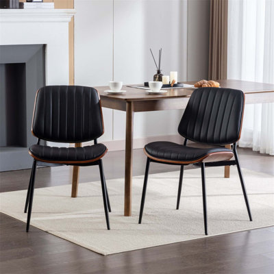 Merrilee Dining Chairs Mid Century Modern Retro Faux Leather Chair With Walnut Bentwood Back Upholstered Seat Metal Legs Adjustable Foot For Kitchen D -  Corrigan StudioÂ®, 52C89F60DF56446C8790DC67455B0FFE