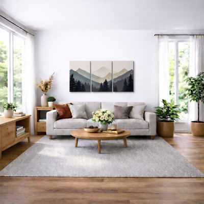 Sun Mountain Landscape "Abstract Neutral Forest Artwork, Simple Modern Minimalist Wall Pictures, Large Framed Canvas Giclee Print 3 Pieces Wall Art"