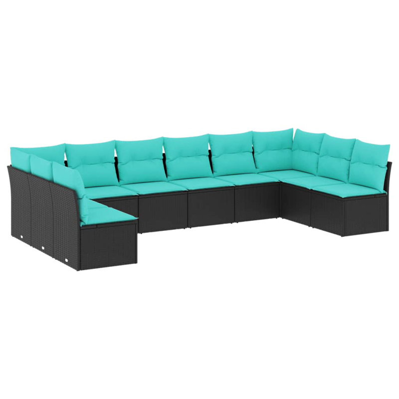  Ensemble de canapé de patio 10 pièces avec coussins en rotin de polyester noir