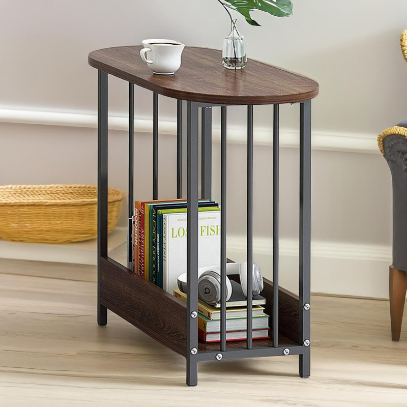 2 Tier Side Table with Storage Shelf, Accent End Table, Living Room, Brown