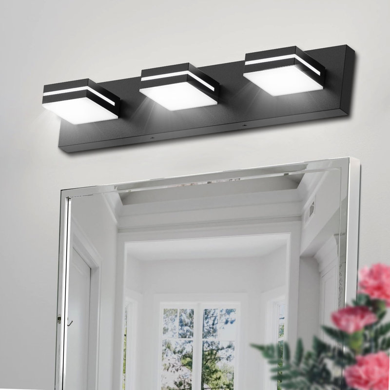 3-Light Dimmable LED Vanity Light with 360° Rotatable Lamp Heads Black for Bathroom, Vanity, Mirror, and Living Room, 3
