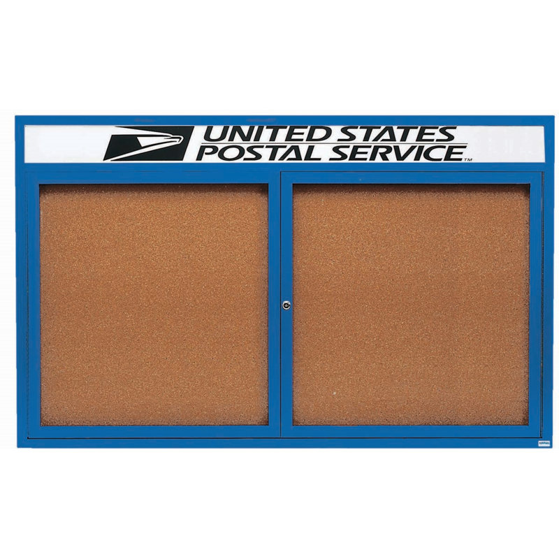 Tableau d'affichage mural illuminé et fermé, Bleu thermolaqué, Deux, 48 po x 72 po