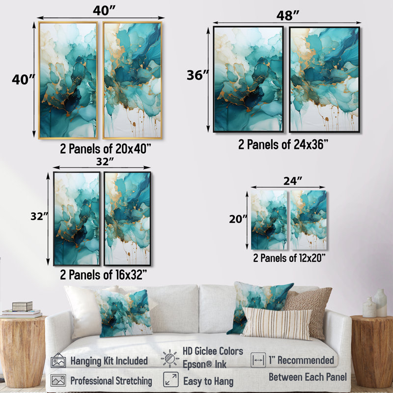 Claranell - Art mural moderne 2 pièces, Black, 36" H x 48" W, Impression encadrée flottante