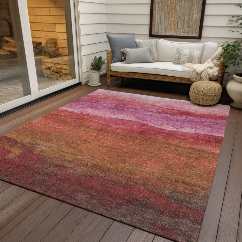 Blush and Brown Striped Synthetic Washable Rug 2'6" x 3'10"