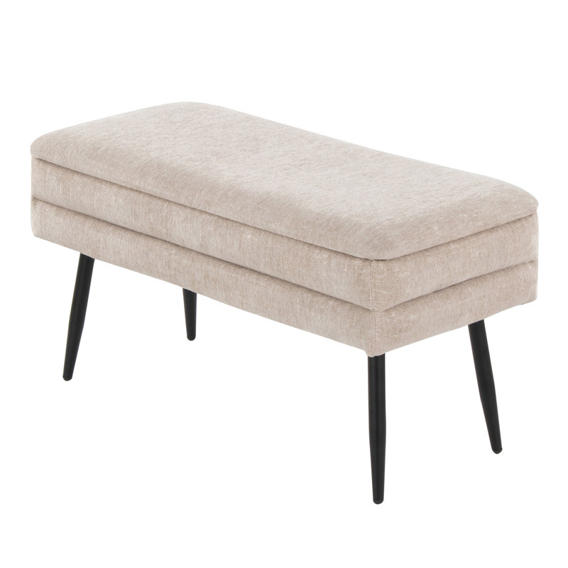Neapolitan Contemporary Storage Bench In Black Metal And Light Brown Fabric By Lumisource, Light Brown