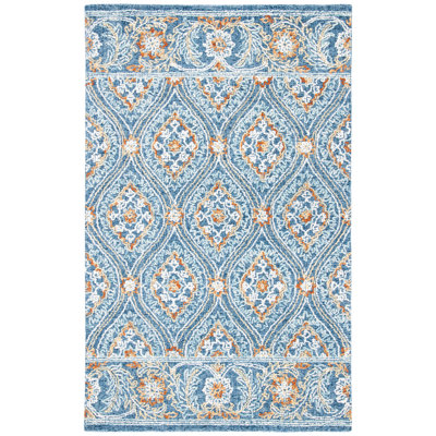 Muhsin Hand Tufted Wool/Cotton Ikat Rug in Navy/Yellow