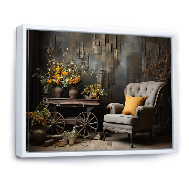 «Country Charm Rustic Serenity», reproduction d'art sur toile, Cadre flottant blanc, H 30 po x l 40 po x P 1,5 po