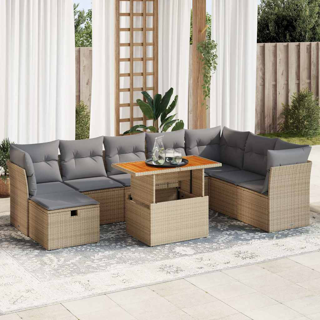 Vidaxl 9-Tlg. Garten-Sofagarnitur Mit Kissen Schwarz Poly Rattan