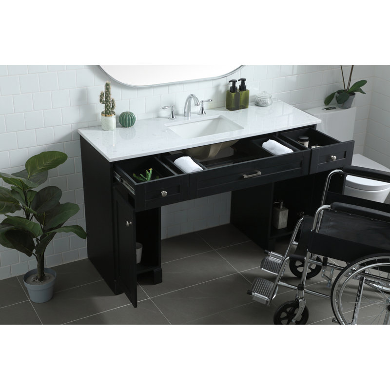 Cooper 54'' Single Bathroom Vanity with Engineered Marble Top, Black