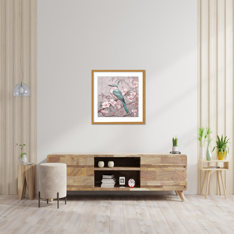 Nature Inspired Blue Chinoiserie Bird Spring Vibes, 24" H x 24" W