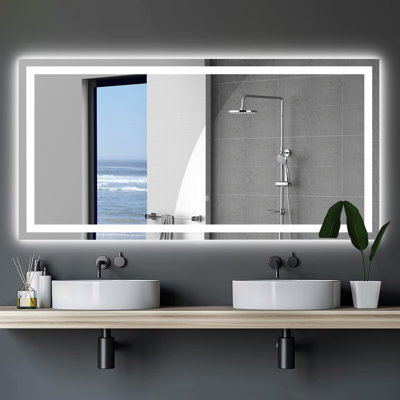 72" X 36" Led Lighted - Fog Bathroom Mirror With Touch Sensor, Wall For Dressing Area, Shatterproof, Adjustable Lights, Hard Wired Setup And Bathroom, Super Bright, Shatterproof Glass, Lighting