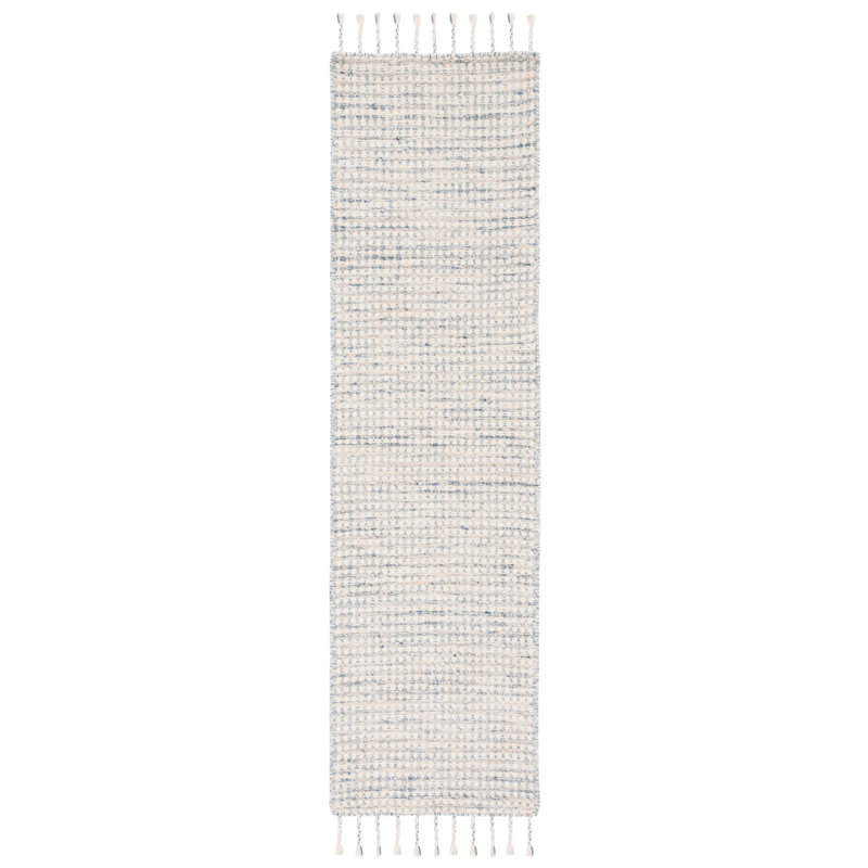 Giavonnie Flat Weave Wool/Sari Silk/Cotton Rug in Light Blue/Ivory, Runner 2'3" x 8'