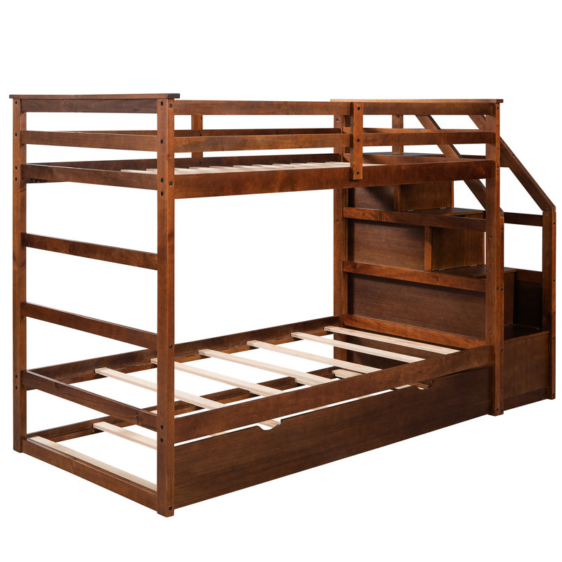 Lit superposé en noyer Twintwin avec option de rangement gigogne