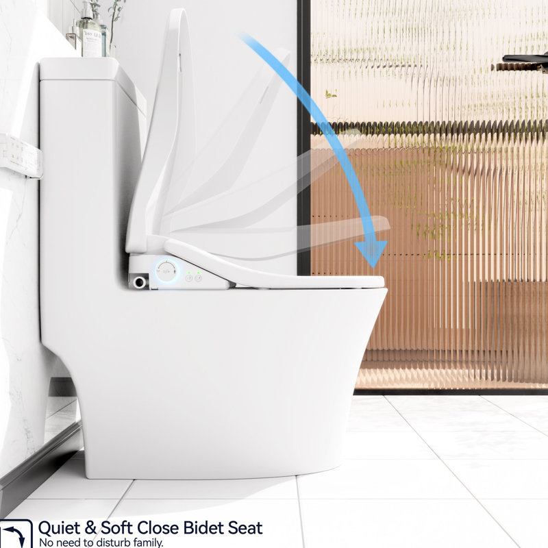 Smart Bidet Toilet Seat With Side Knob Function - Heated, Automatic Nozzle Cleanup, Adjustable Water Settings, Quiet Soft Close, Auto Lid, Hygiene Oriented Managed Cleanse, Silent Centered Assurance