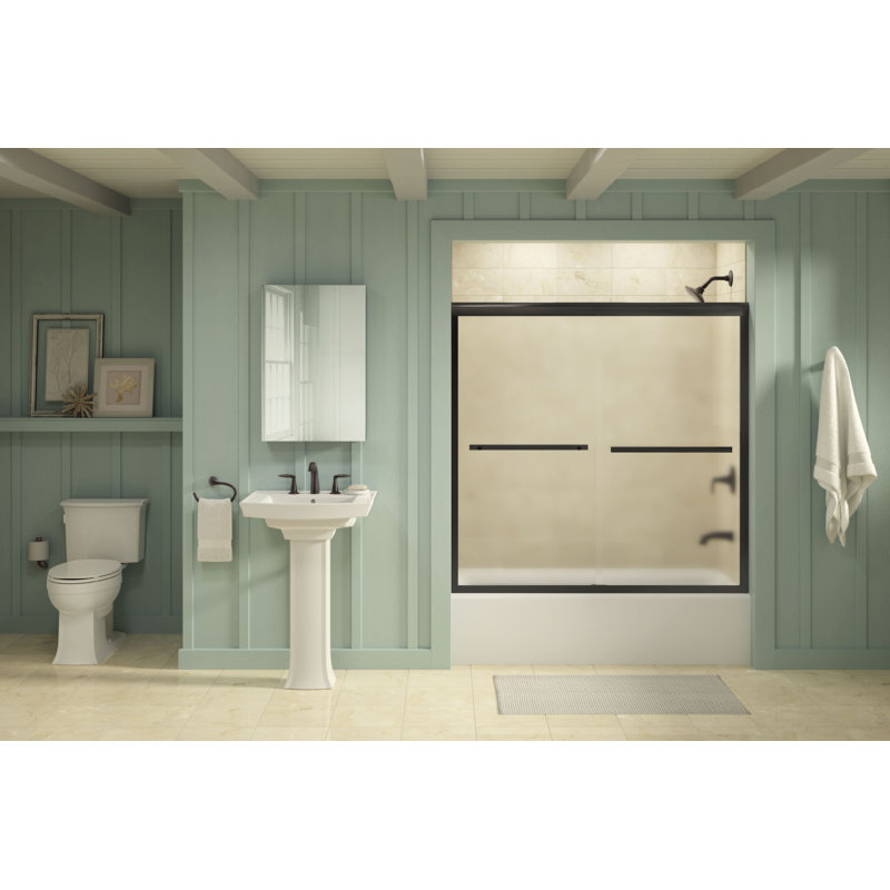 Gradient 59.63" W x 58.06" H Double Sliding Bath Door with CleanCoat Technology, Anodized Dark Bronze, Frosted