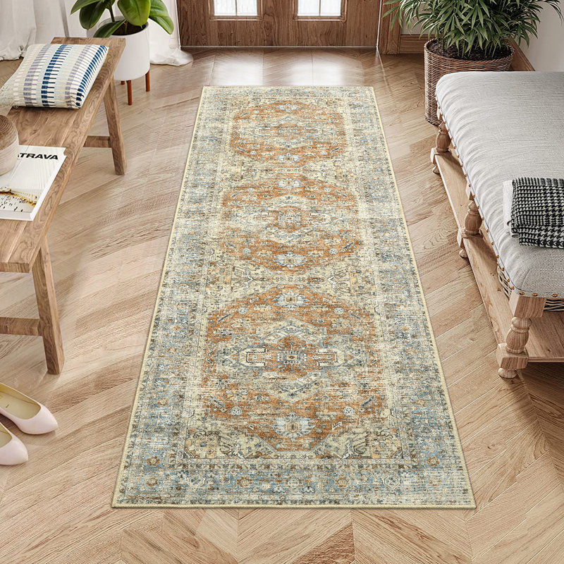 Tapis floral lavable Ruelu, Tapis de couloir 2 pi x 6 pi