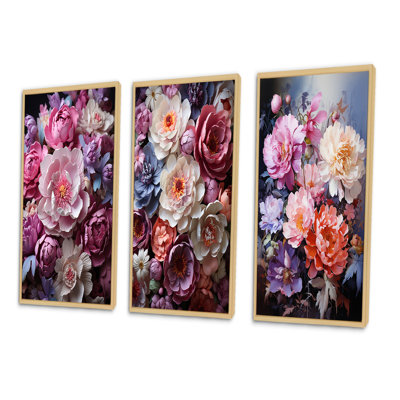 «Asian Art Peonyes in Pink», 3 pièces sur toile