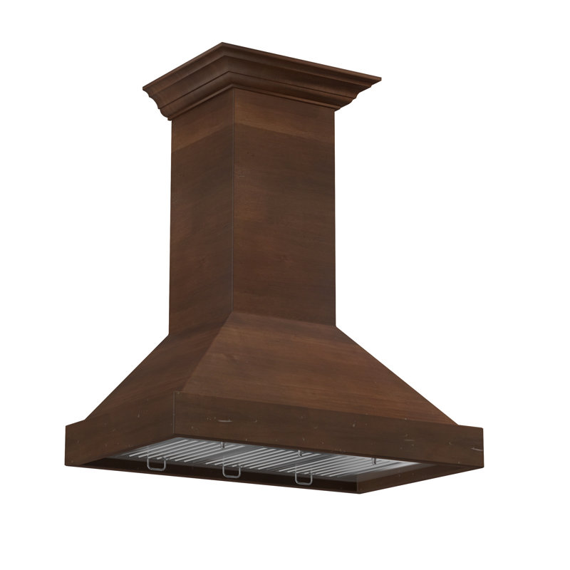 30" Wood 400 CFM Ducted Wall Mount Range Hood, Walnut, 48" W