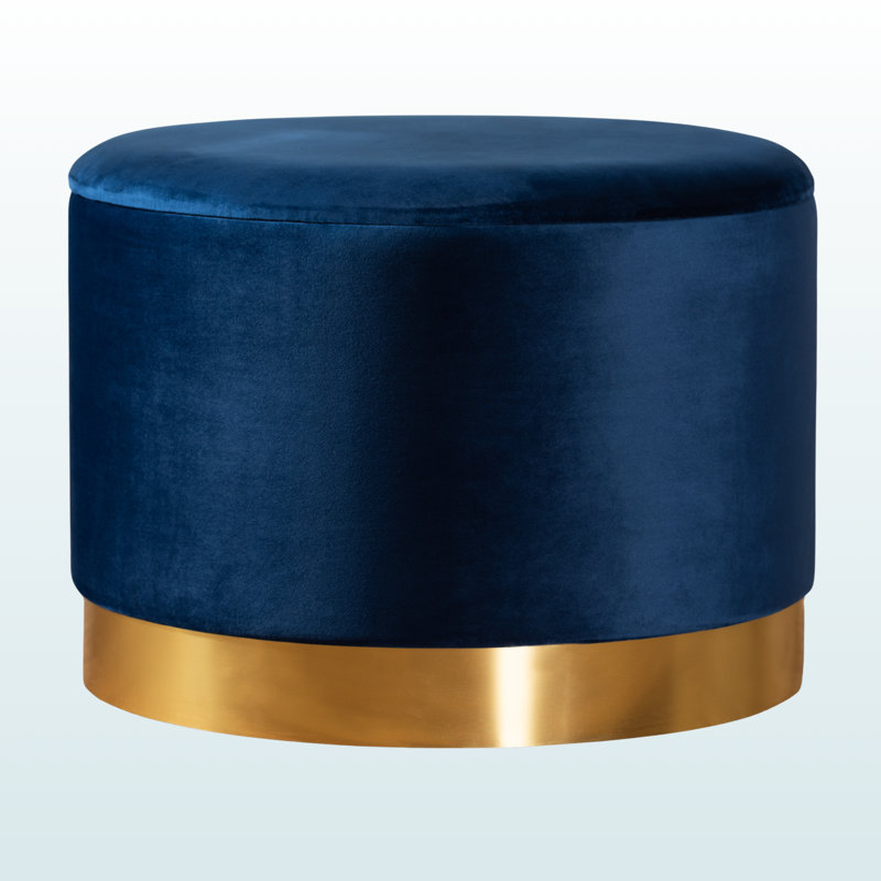 Repose-pieds de rangement rembourré bleu marine avec finition dorée Veer, H 17,49 po x l 23,37 po x P 23,37 po Veer