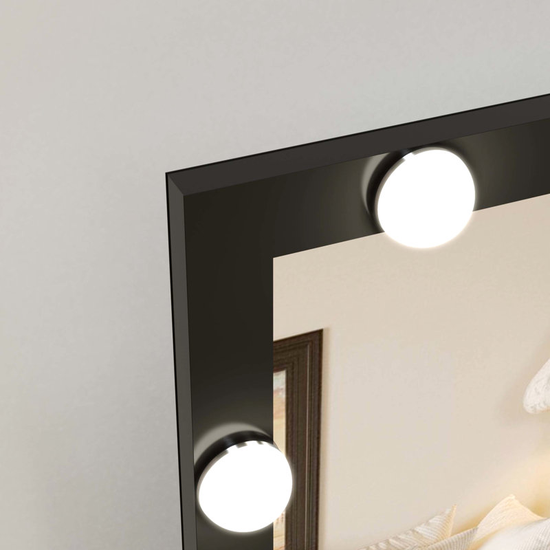 Miroir pleine grandeur avec lumières et 3 modes de couleur, 63 x 24 pouces, luminosité réglable, fixé au mur ou incliné, noir, pour habiller le lit - Miroir suspendu, lumières DEL, commande tactile, salle de bain