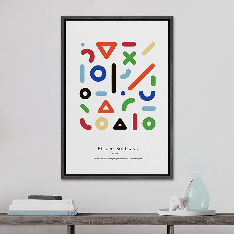 Collage géométrique par Ettore Sottsass - impression sur toile, H 24 po x l 16 po x P 1,5 po, Cadre noir