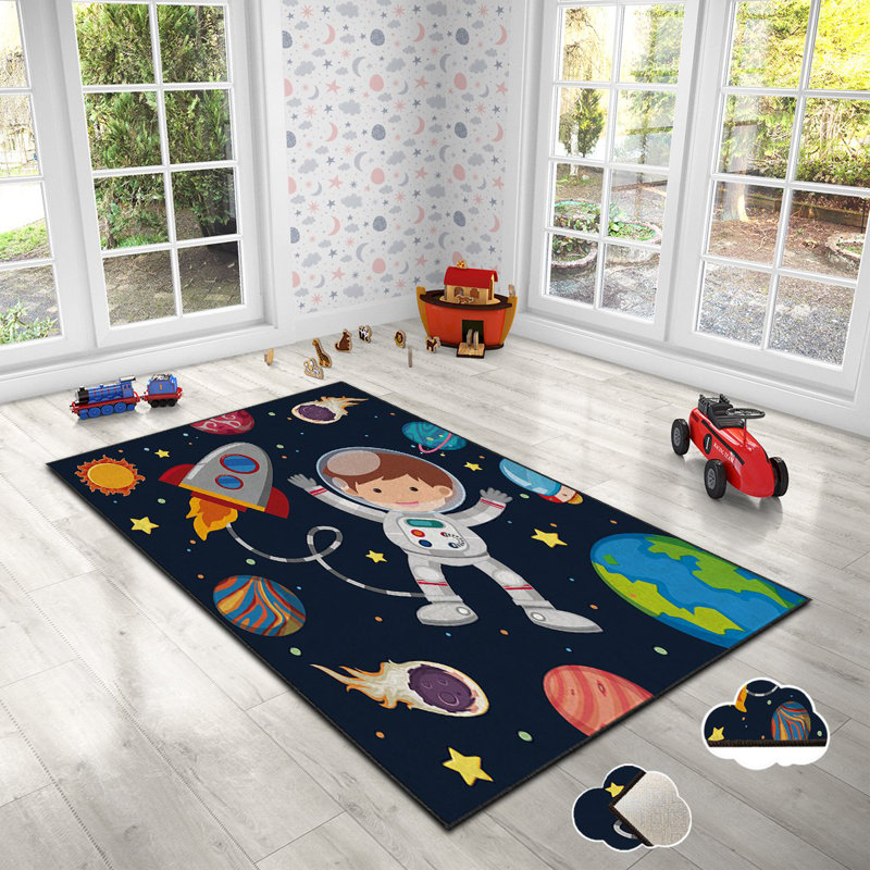 Rectangle Machine Woven Polyester Area Rug in Blue/Red/Brown, Rectangle 2'7" x 4'7"