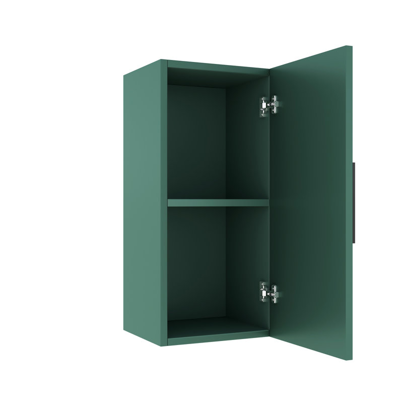 Élégant meuble-lavabo mural avec porte et tablette, design polyvalent et fonctionnel.
