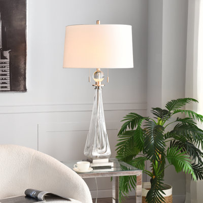 Daydream Glass Table Lamp - Nickel and Clear Textured Drop Design - White Shade