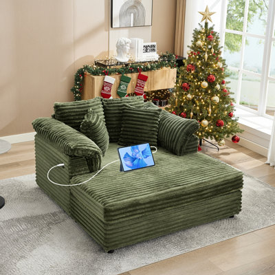 Oversized Chaise Lounge Chair Indoor 3 Pillows Side Pockets Deep Seat Sleeper Cloud Chair