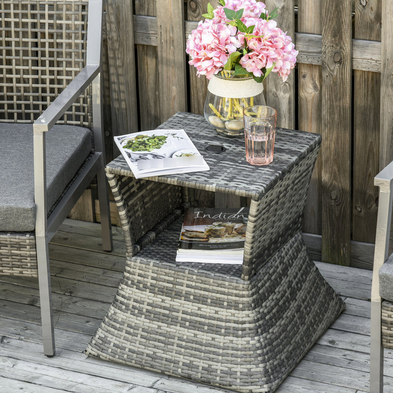Side Table With Umbrella Hole From - 2 Tier Outdoor Storage For Gardens, Patios, Backyards Metal, , Grey By Patio, Garden, Backyard Strong Metal Frame, , Mixed