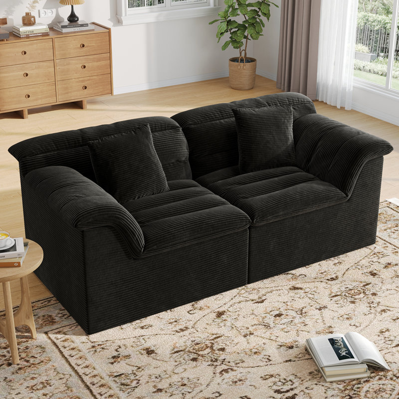 Corduroy Modular Cloud Sofa, Modern Upholstered Couch with No Assembly Required, 33" H x 88.20" W x 40.16" D, Black