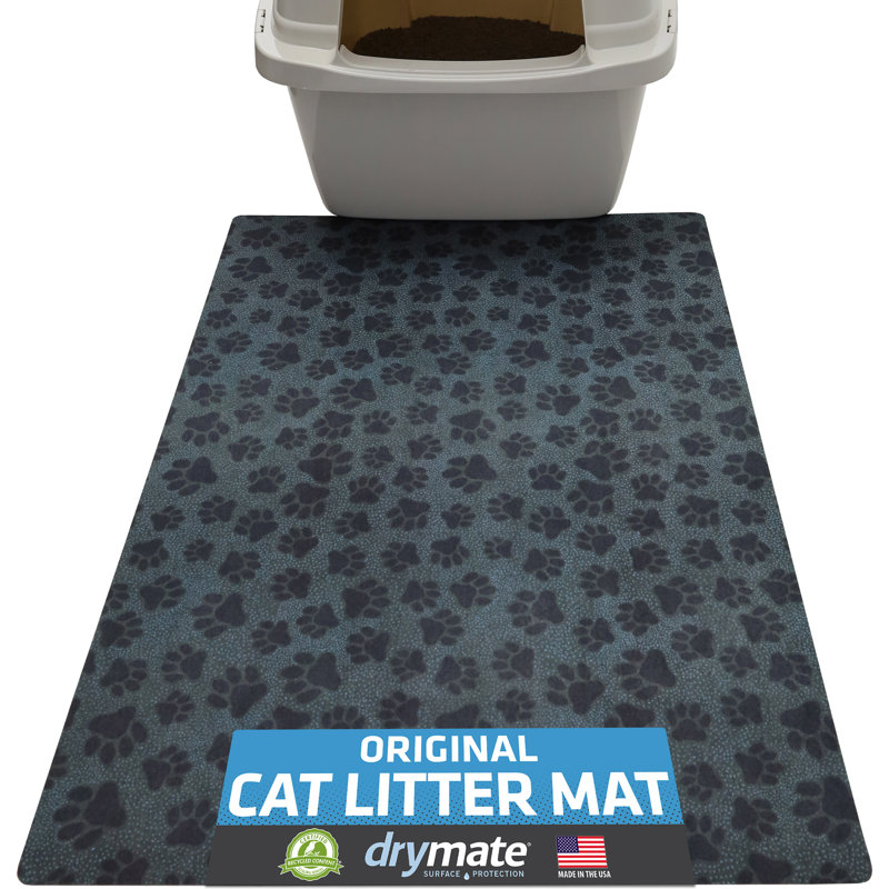 Original Cat Litter Mat, Contains Mess from Box, Protects Floors, Urine-Proof, Machine Washable, Soft on Kitty Paws, Absorbent, Waterproof (20”x28”) (Paw Dots Black) (USA Made)